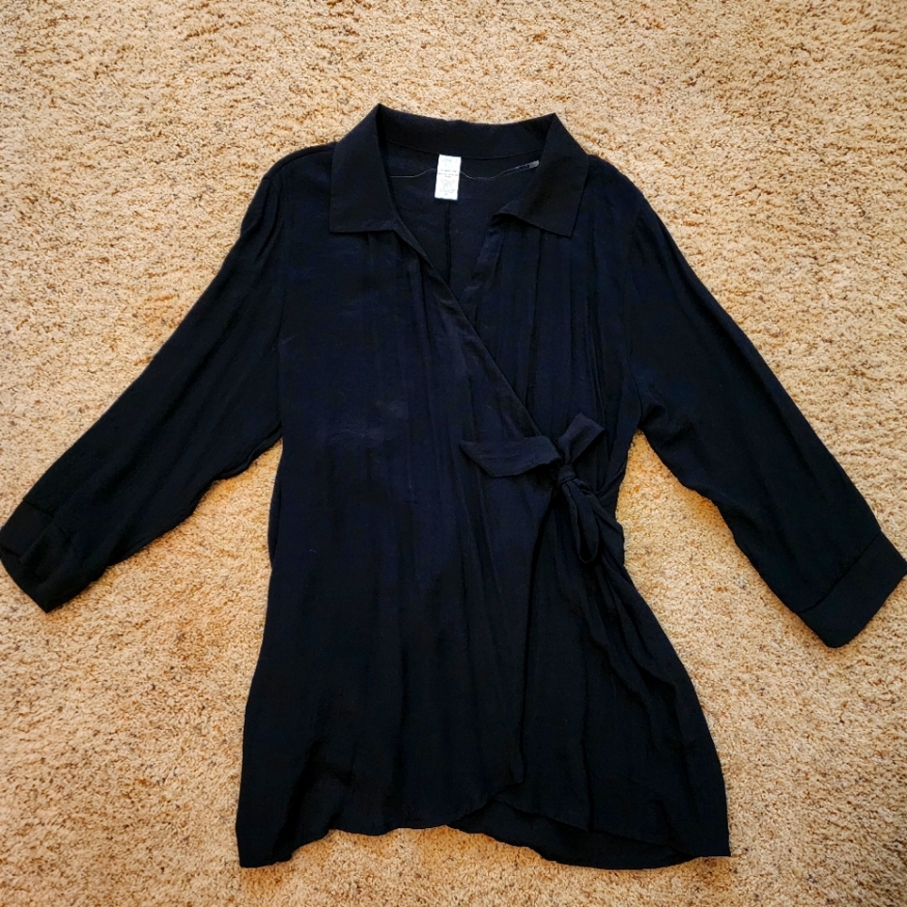 Time and Tru Wrap Blouse Lightweight Linen Like Tunic Shirt 1X NWT 16W 18W